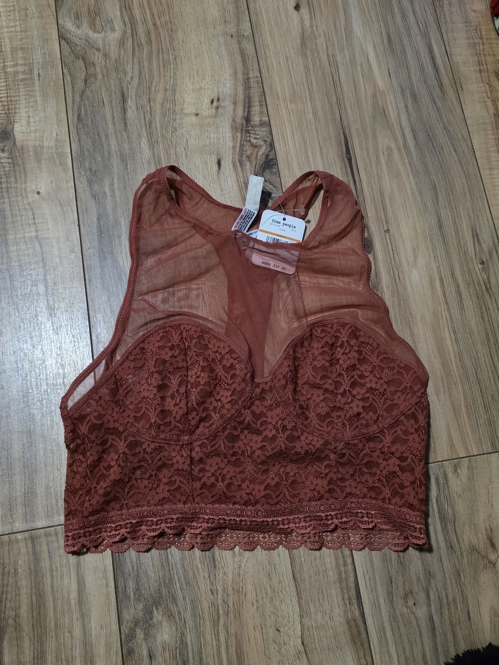 Free People Lace High-Neck Bralette in Rust